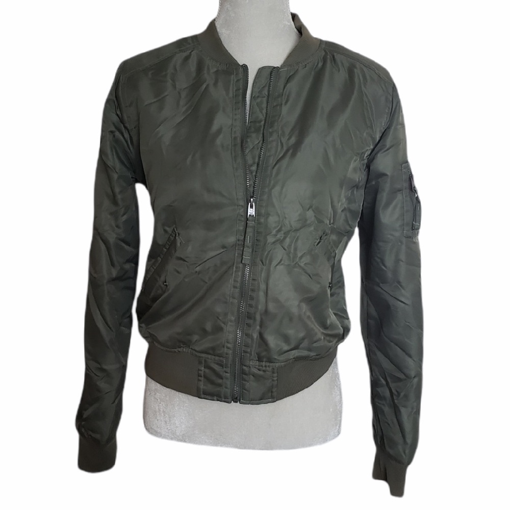 Hollister‎ Olive Green Bomber Jacket Orange Quilted Women’s sz M